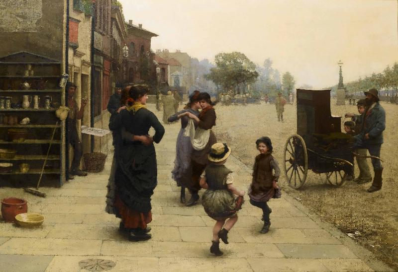 Frederick james shields An impromptu dance a scene on the Chelsea Embankment oil painting image